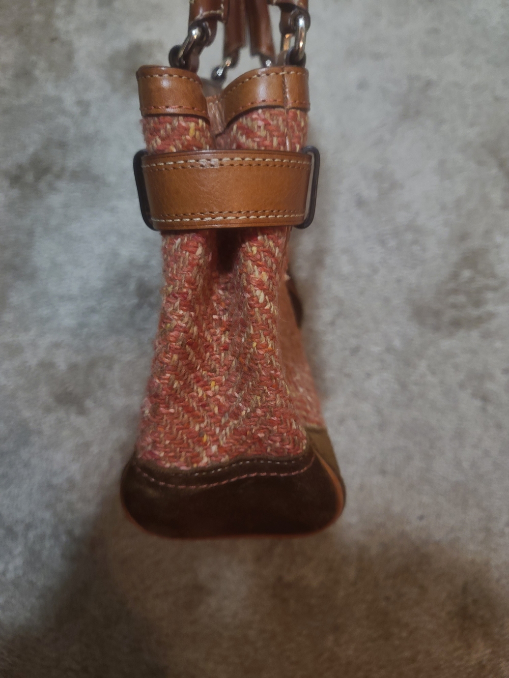 Coach Orange-Brown Tweed Satchel with Leather Trim - Picture 6 of 16